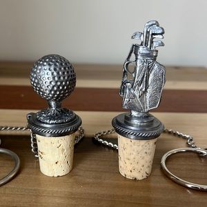 Vintage Wine Bottle Cork Stopper Neck Chain and Ring Golf